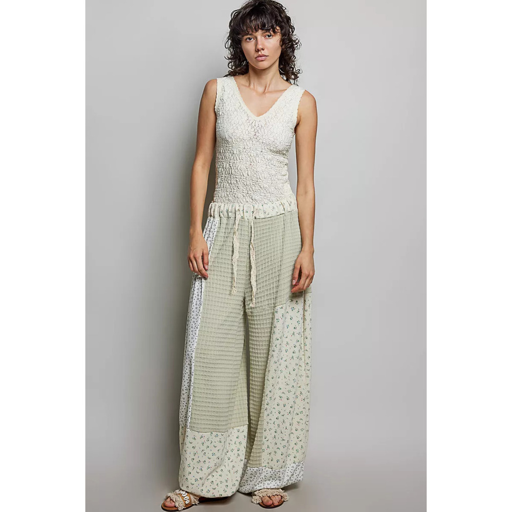 POL Patchwork Mixed Knit Wide Leg Pants - Picture 5 of 7